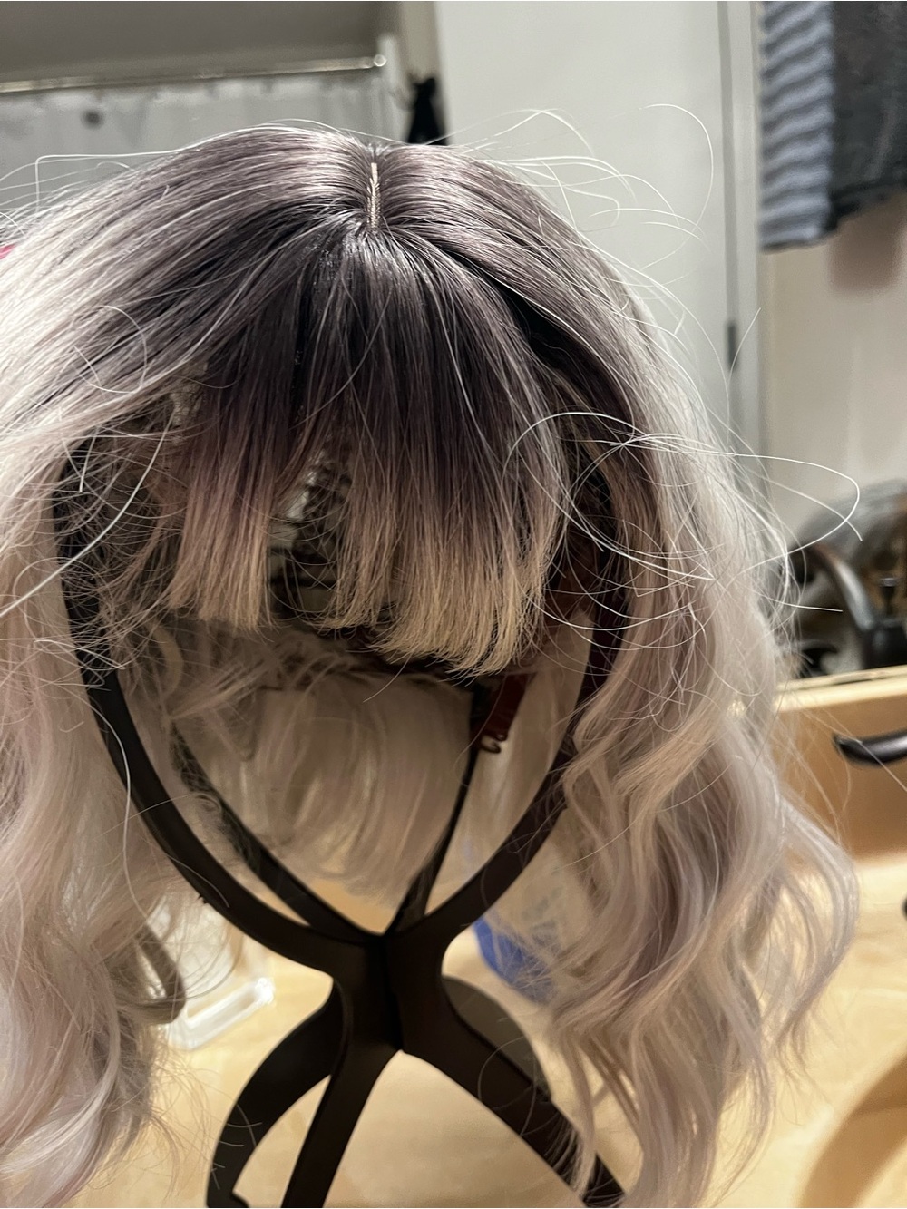 Lace Front Wavy Ombre Wig with Bangs - Silver Blonde worn once